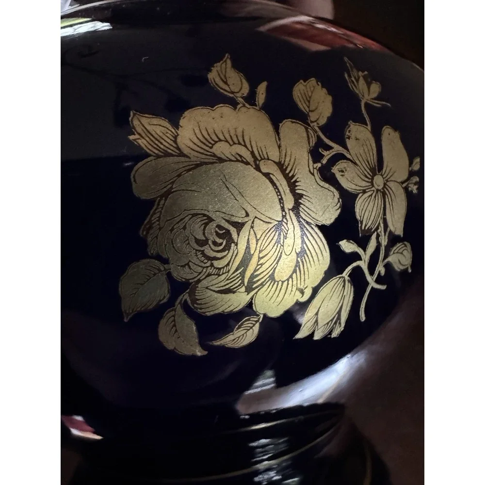 Bareuther Waldsassen Echt Cobalt Blue‎ Vase 22K Gold Floral Rose Sunflower 9.5